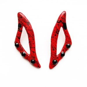 Vintage red & black wood wing drop earrings
